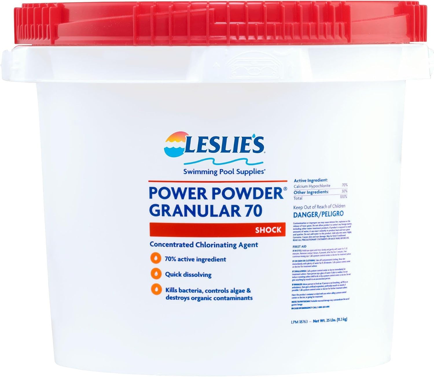 Leslie's Power Powder Granular 70% Cal-Hypo Pool Shock 25 Pounds | Sanitizer for Crystal Clear Water - Fast-Dissolving, Eliminates Algae & Bacteria : Patio, Lawn & Garden